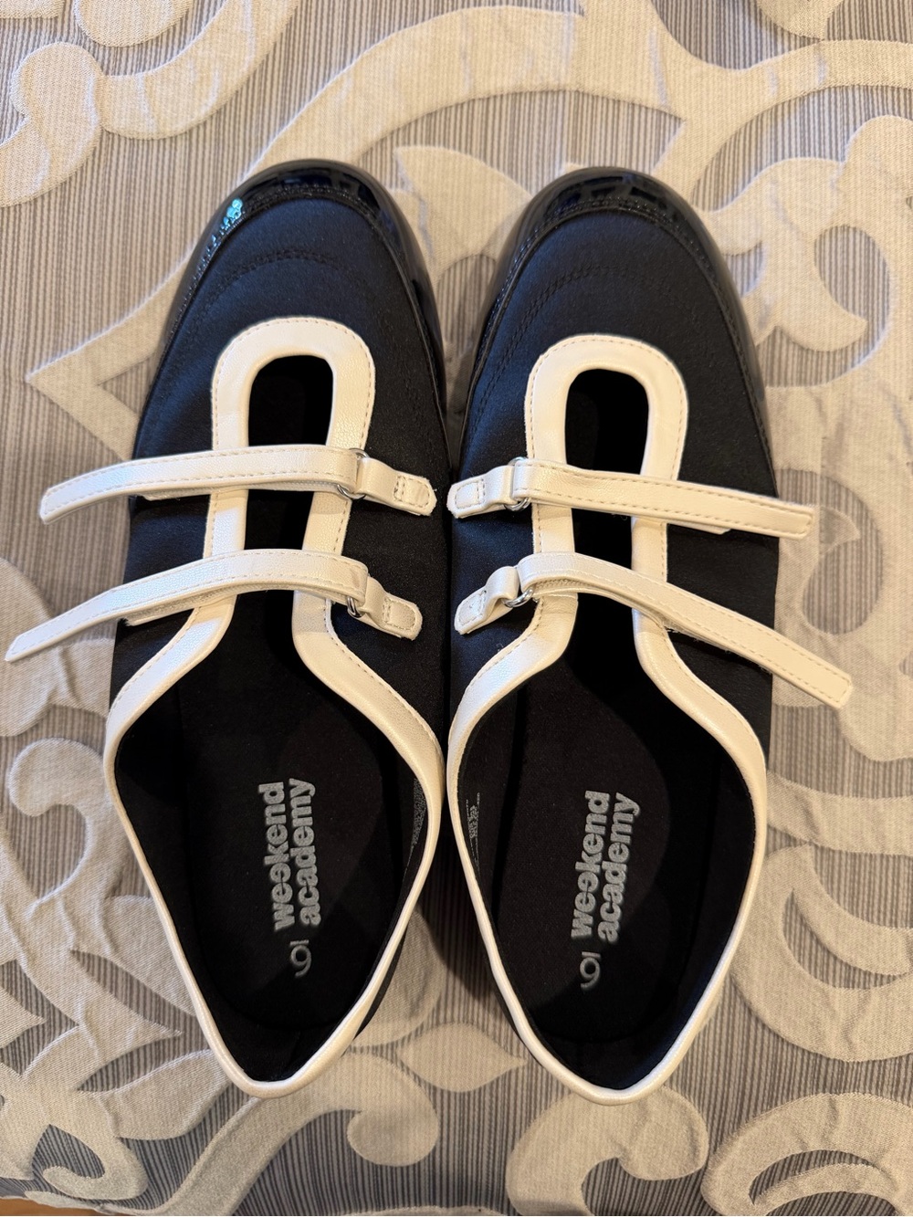 Girls' Black and White Double-Strap Mary Jane Flats